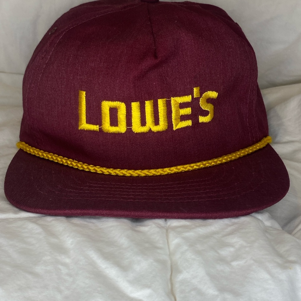 Vintage Lowe's Maroon Cap with Yellow Embroidery